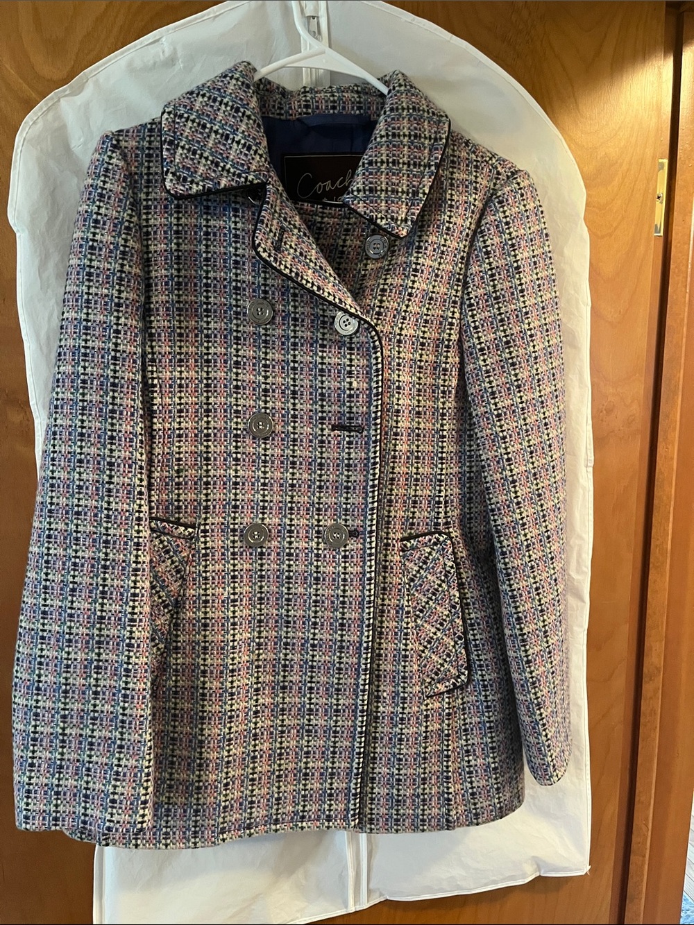 Coach Multicolor Tweed Double-Breasted Peacoat